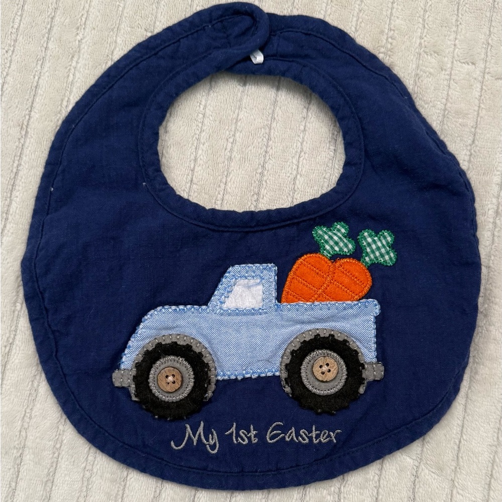Mudpie Blue Baby Bib with Truck Design “My 1st Easter”